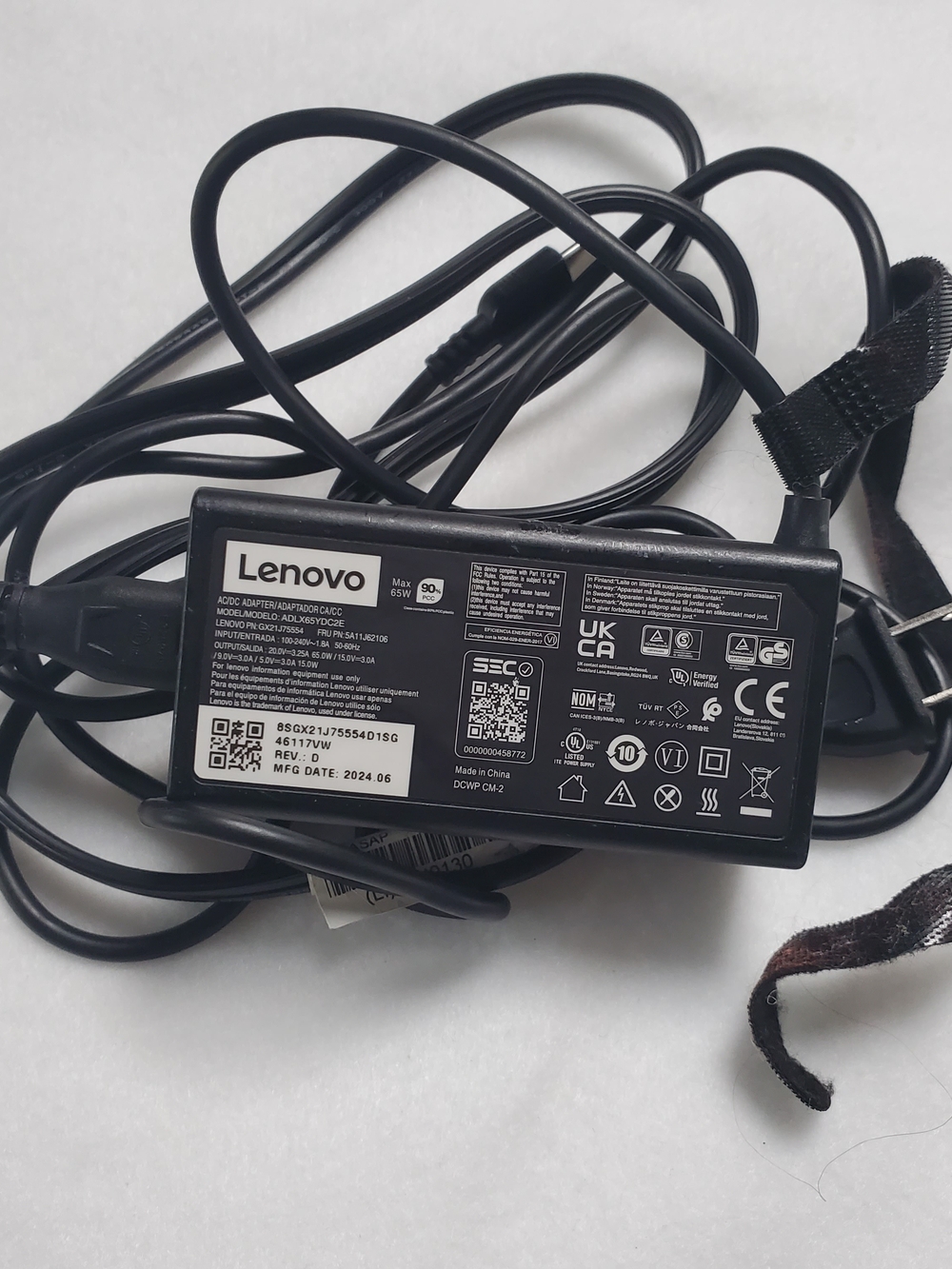 Lenovo Black AC/DC 65W Laptop Power Adapter